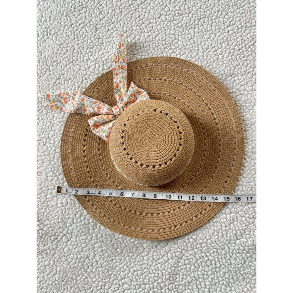 Marcus Adler NY Wide Brim Straw Sun Hat with Floral Scarf Band - Picture 9 of 11